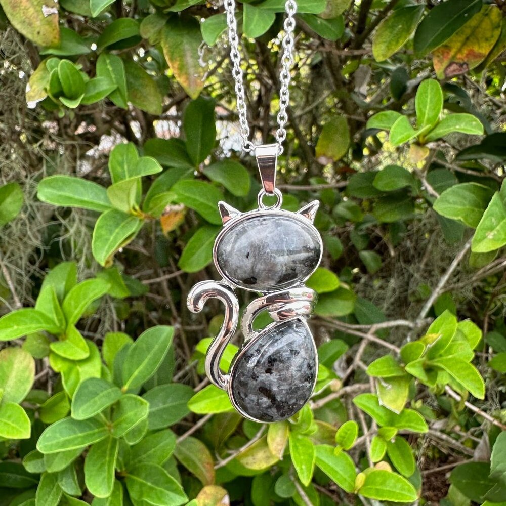 Large Black Labradorite Cat Necklace Black Labradorite Cat Pendant